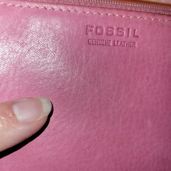 Vintage Fossil Pink Leather Patchwork Front Tri-fold - Picture 4 of 10